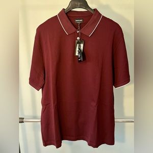 Giorgio Armani Contrast Piping Polo Shirt - Burgundy